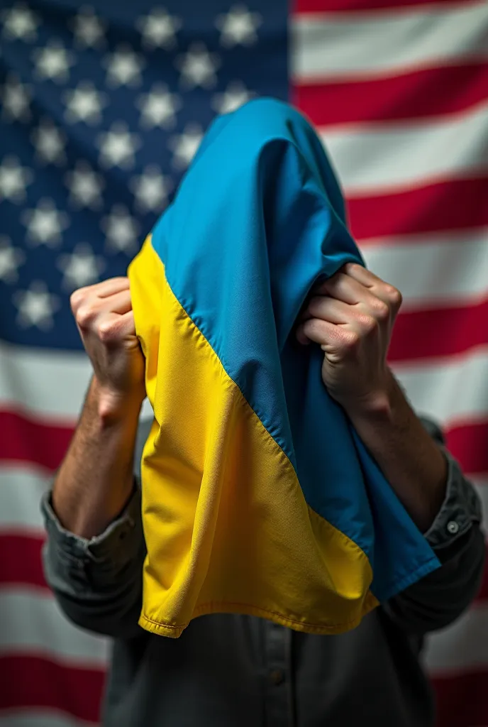 Ukrainian on the US flag, the Ukrainian flag is in the hands and it is being deported