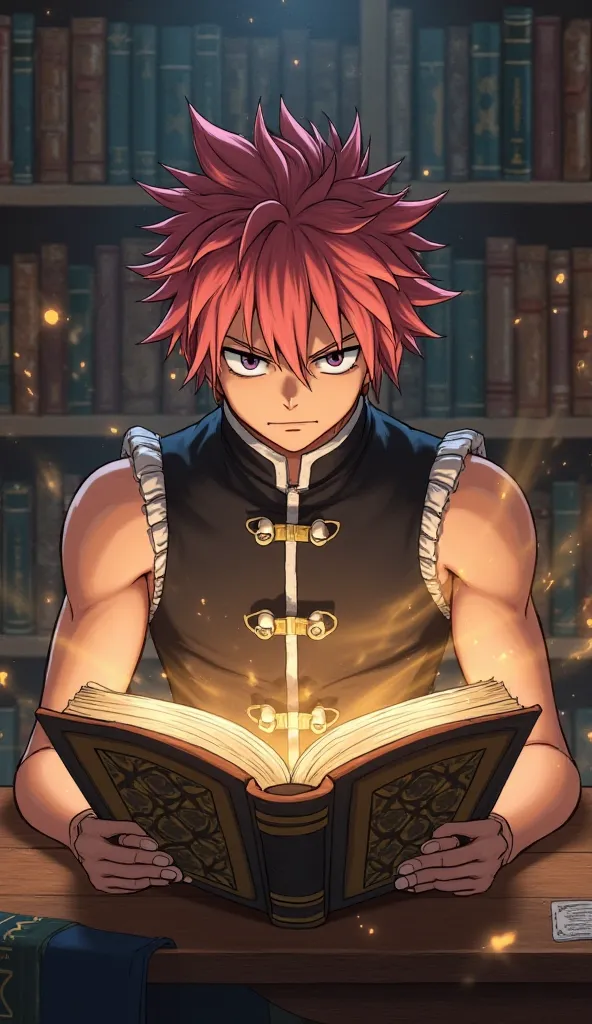 Natsu dragneel sat and reading a book 