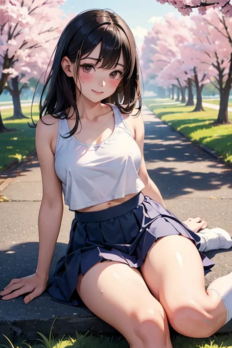 ((8k,greatest masterpiece,realistic images,Clear Images,Japanese,Perfect human anatomy,Body balance,Detailed hand and foot counts,Complete Proximity,  girl )),from before, innocent face,has a smiling face, gentle eyes,ish, beautiful feet,Sweat, short white...