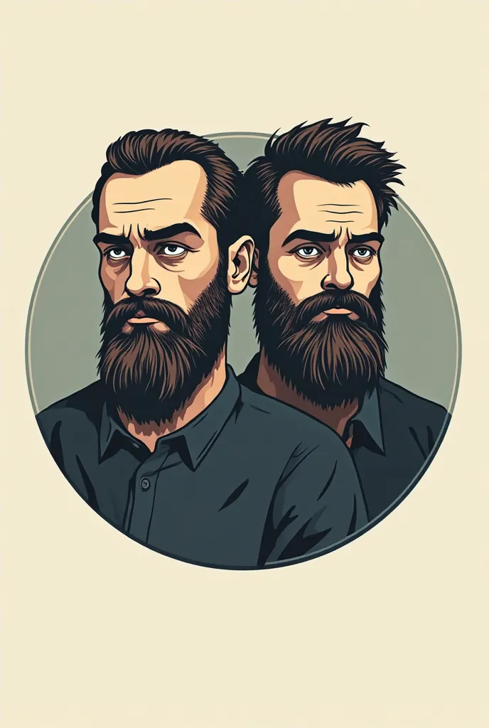 Round logo of a bar with two very sad bearded men