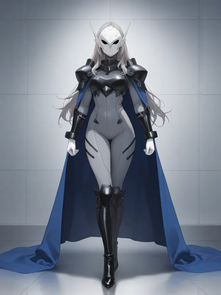 high resolution, masterpiece, necessary, detail, best quality, quality, necessary, details, High details, Precise, 

ufotable style, ufotable anime

(Solo) faceless, mask covered face, white mask with black eyes, grey hair, long hair, blue long cape, armor...