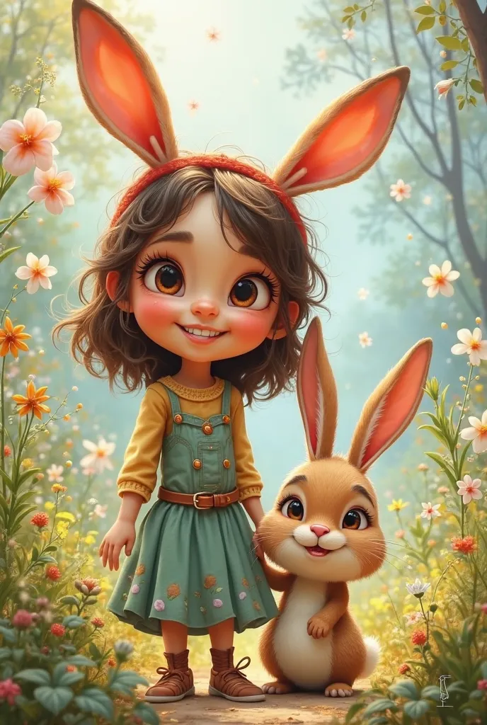 CARTOON GIRL WITH RABBIT