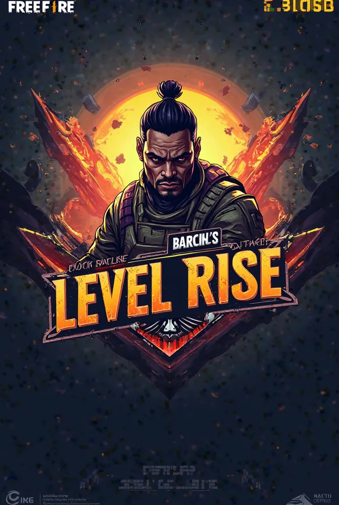 Create a logo for Garena's free fire game with the slogan reading Level Rise 