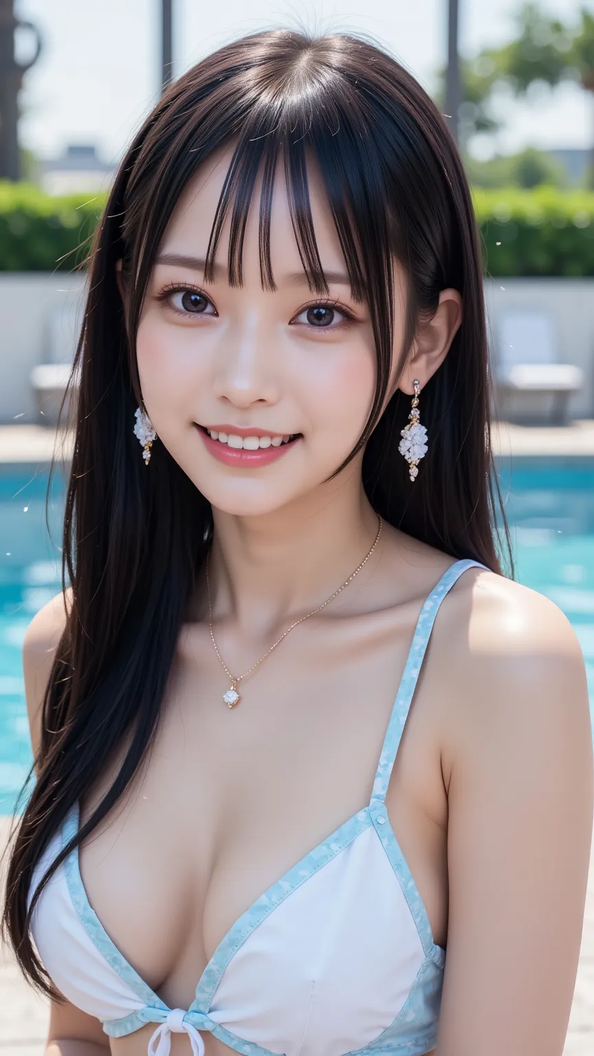 highest quality, 8k, masterpiece, super accurate, Clear Photo, professional lighting, natural light, realistic,  curve, Totally wide, Single women, Idol Class, baby face:1.8, captivating, long black hair, Stunning Hair  , soft smile, Narrow Your Eyes While...