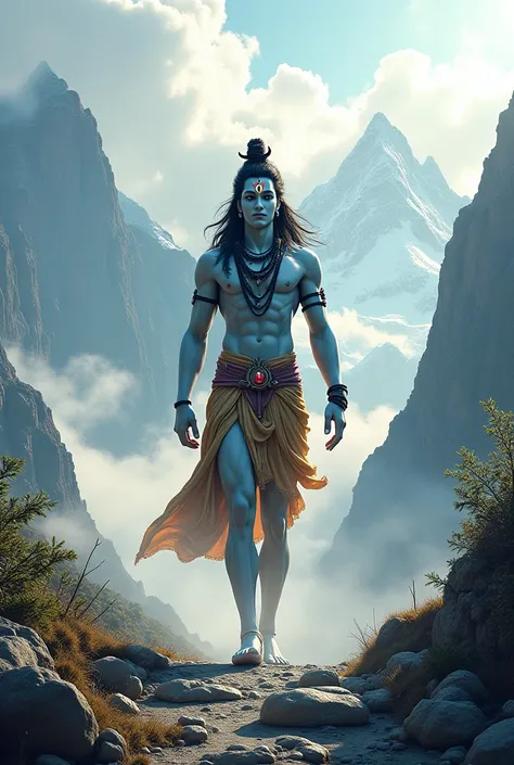 Create god Hindu shiv images walking on himalaya parvat 