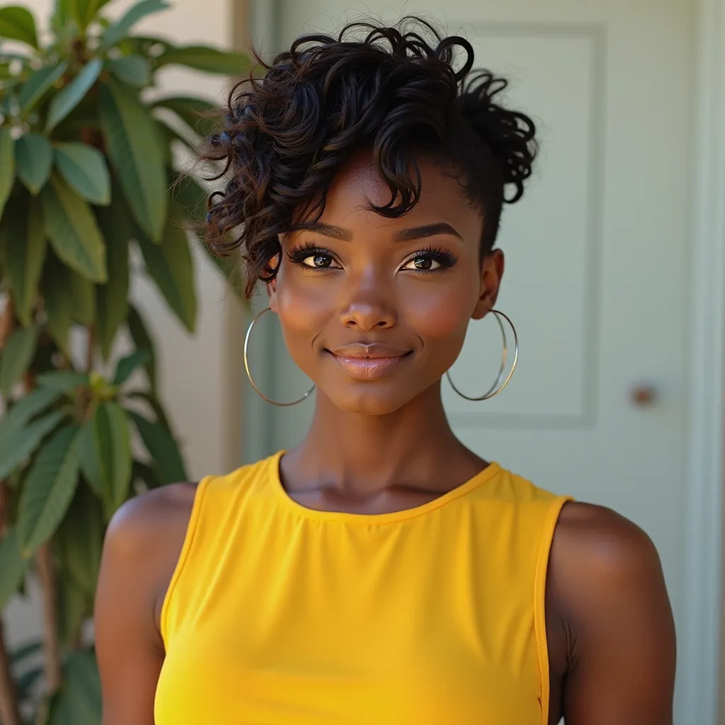 Black girl with short hair in yellow clothes