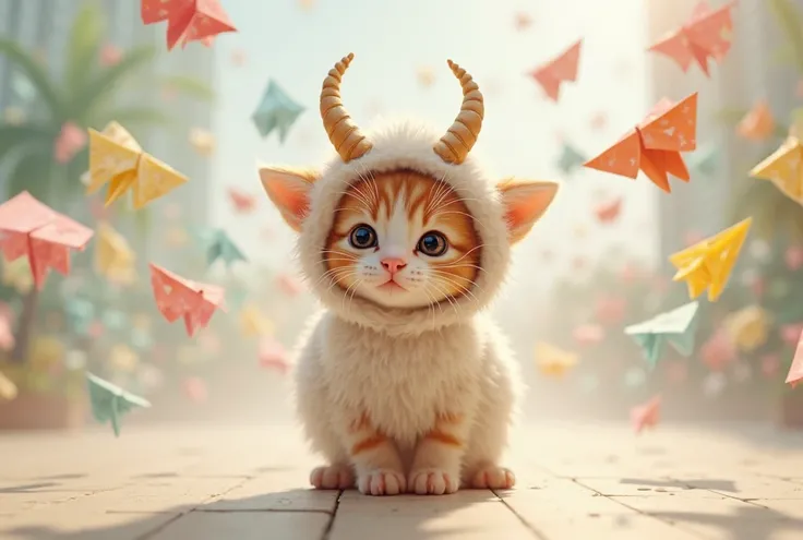 The kitten is wearing a kitten goat costume。Flying 100 paper airplanes at once

real kittens