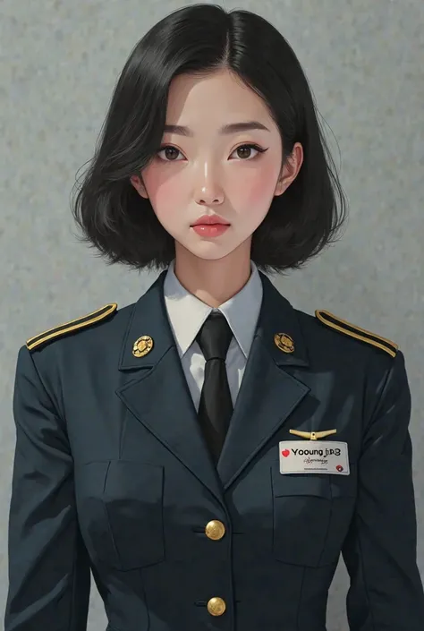 이아영 in uniform with nametag that says YOONG (J53) TO BE USED AS LAST WAR PROFILE PICTURE