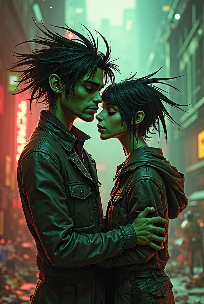 Murdoc and 2D from Gorillaz kiss