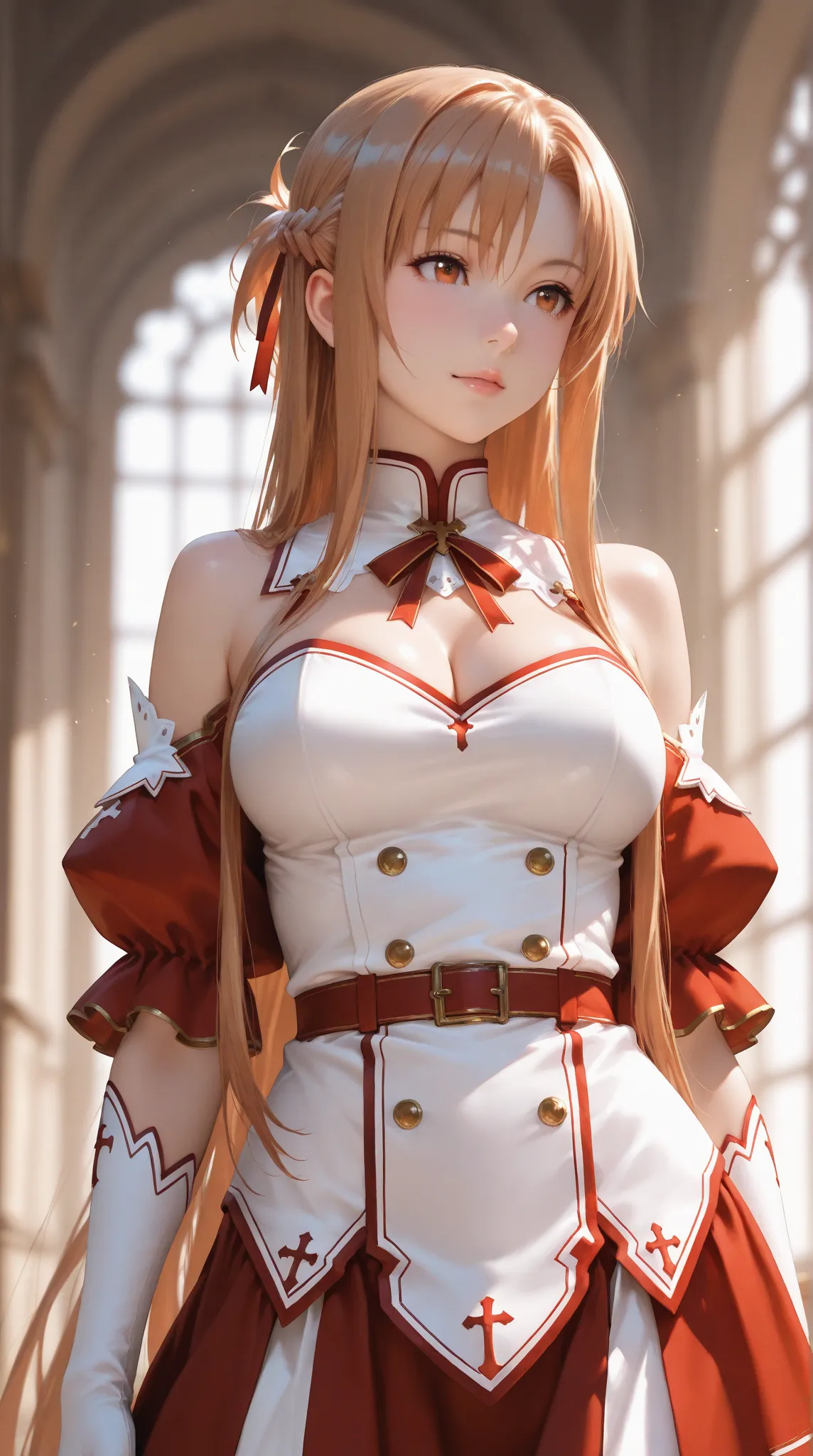 Super detailed, Break masterpiece, (high quality, ultra detailed, ultra high-resolution, ultra realistic, 32k), (SAO asuna), (detailed SAO costume:1.2)