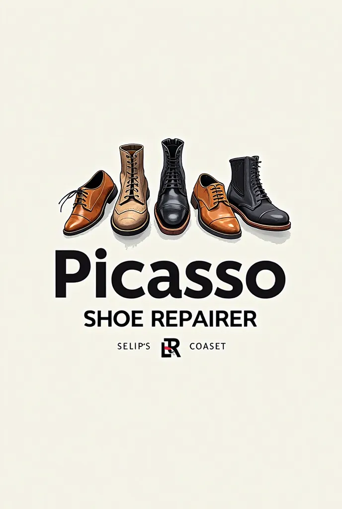  I want a logo that says: Picasso shoe repairer on the bottom and on the top photos of shoes of all kinds 