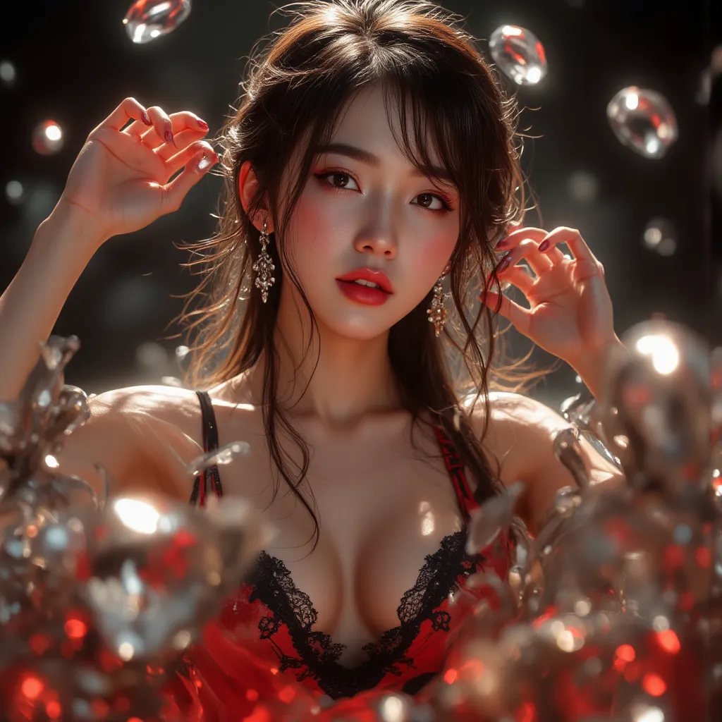 8k, masterpiece, RAW photo, best quality, photorealistic, Extremely detailed CG unifies 8k, 8k, Diamonds, wallpaper, depth of field, cinematic lights , lens flare, ray tracing, (very beautiful face, beautiful lips, beautiful eyes), Delicate facial expressi...