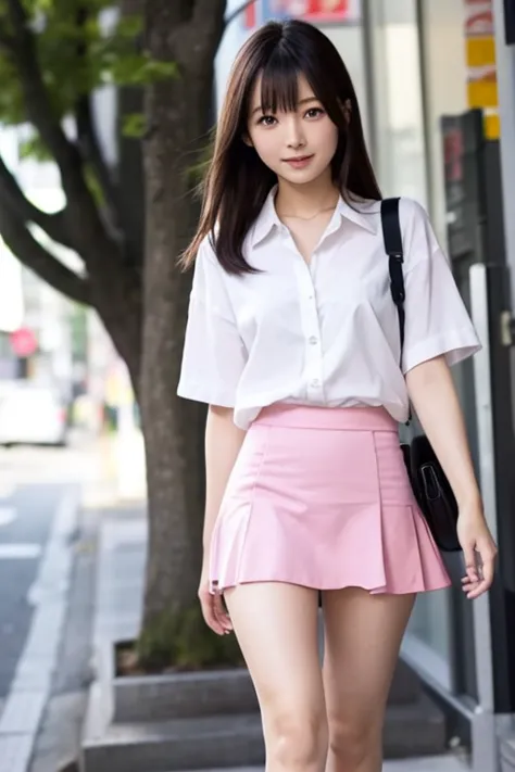  Japanese woman in her 20s。Short skirts rolled up due to strong winds、 pink underwear visible 。