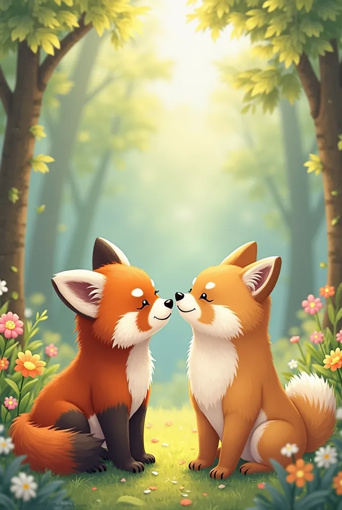 red panda and shiba inu blushing