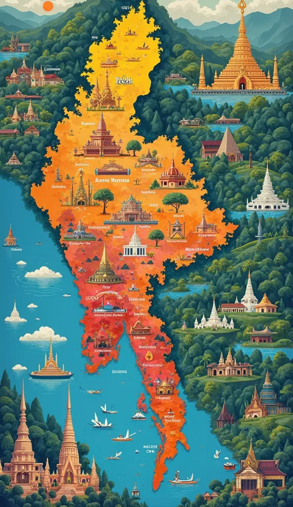 colorful Myanmar map and 8K resolution