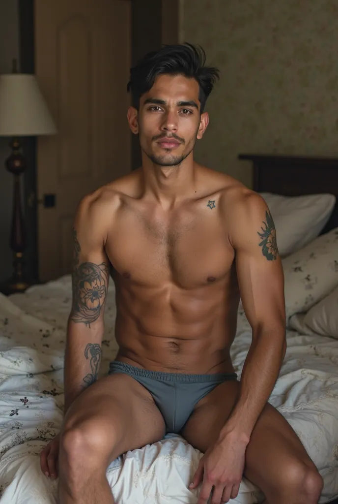 The  of Vietnamese and Indian parents pictured is a twenty-year-old guy with a seductive look and a pointed nose, unclothed, she sits in just a pair of slip-shaped underpants on the edge of the messy bed, deliberately emphasizing her rock-hard erect penis,...