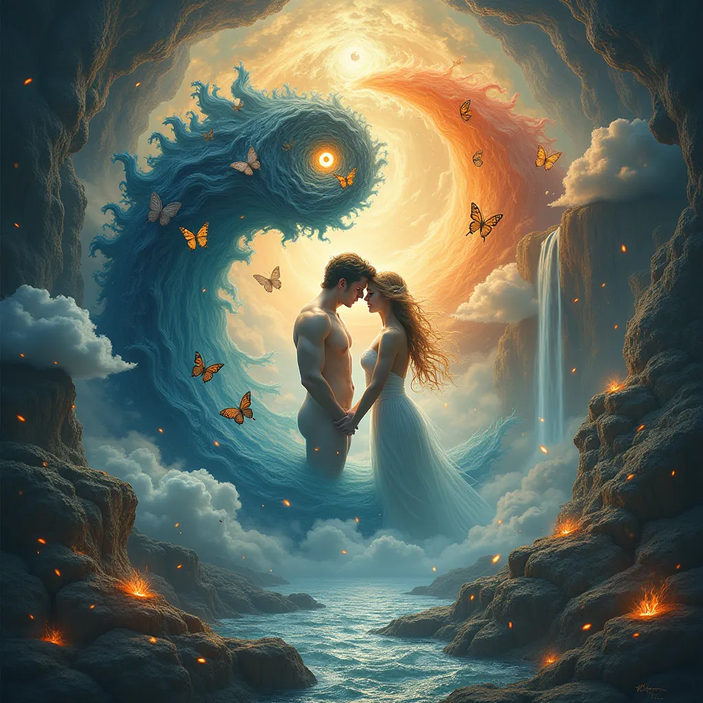 Yin Yang :: Amazing Fantasy Abstract Art :: Adam and Eve in Love 🦋💧🔥♥️ :: Heavenlyscape