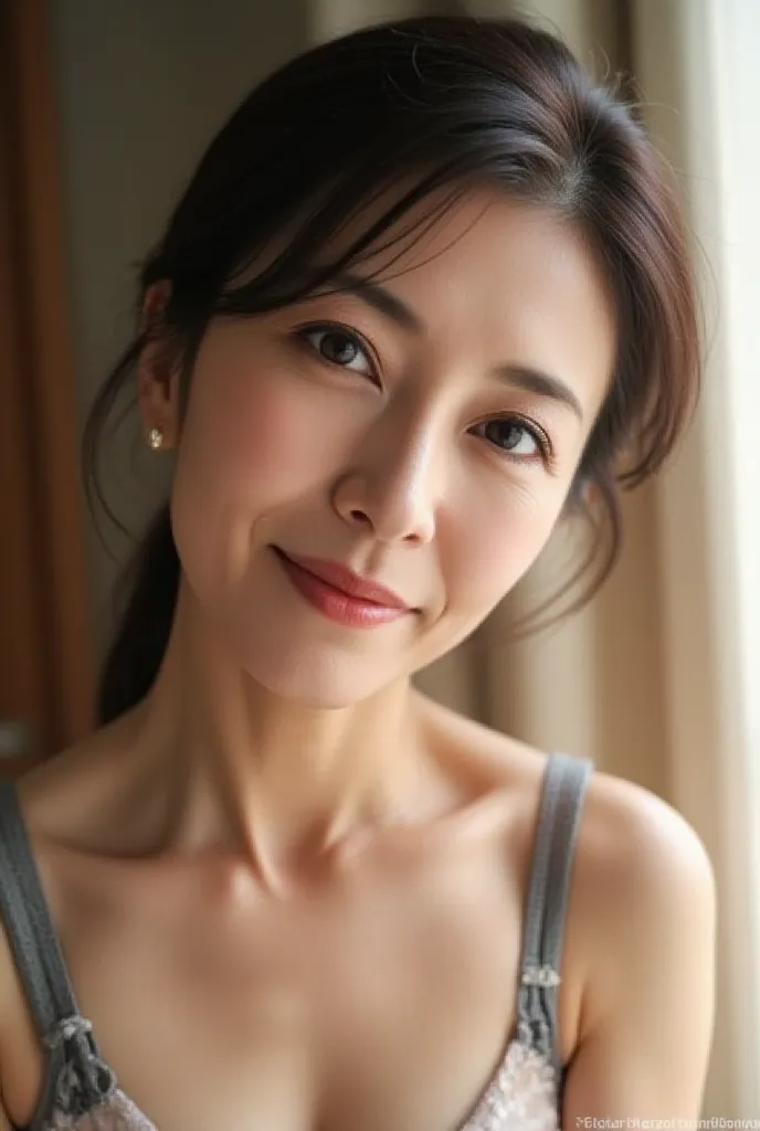 mature woman、Japanese、48 years old (Mature Beauty: 1.5)、Kind and charming smile、(nasolabial folds :1.4)、Natural Aging、Warm Eyes、(upper body close-up shot :1.3)、soft ,Natural wrinkles、clean skin (1.4)、very detailed (1.4)、Beauty live spot incomparable with t...