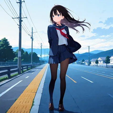 (masterpiece), (best quality), (ultra-detailed), artist:fujiyama, 1girl, route of a school, wind,
