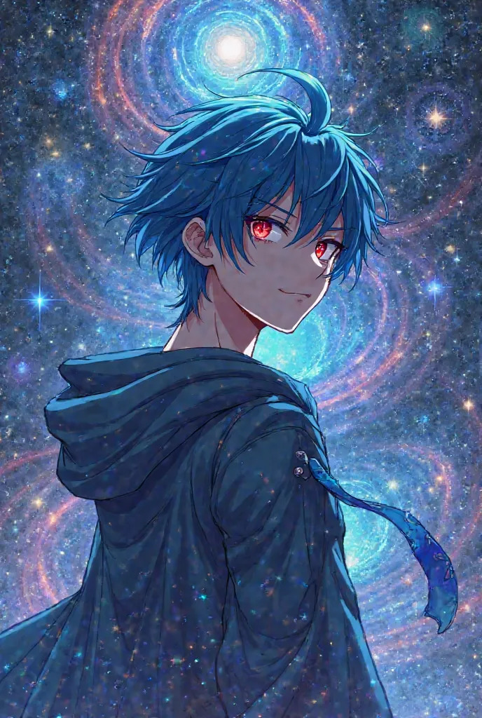 Anime,Male,Blue Hair,Red Eye,Galaxy, Fullbody