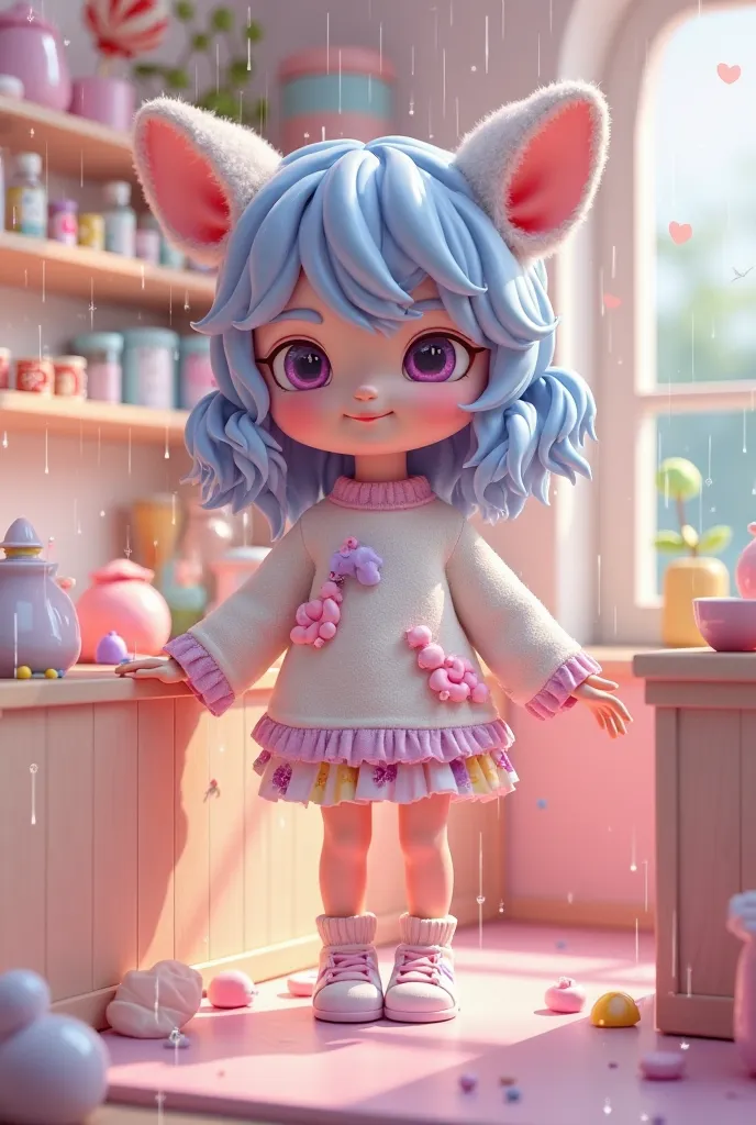 Generate a vtuber model inspired by Ame_ree vtuber model desgin ,making this vtuber model desgin based on rain and candy making sure it has comfort vibe to it 