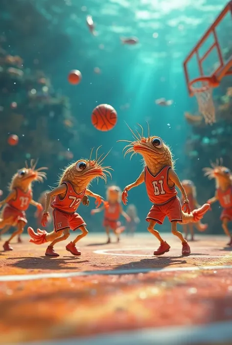 SHRIMP PLAYING BASKETBALL