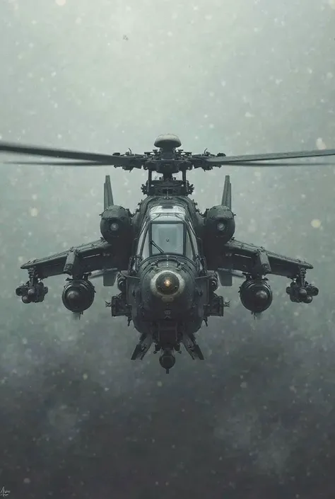 Combat helicopter on a grey background 