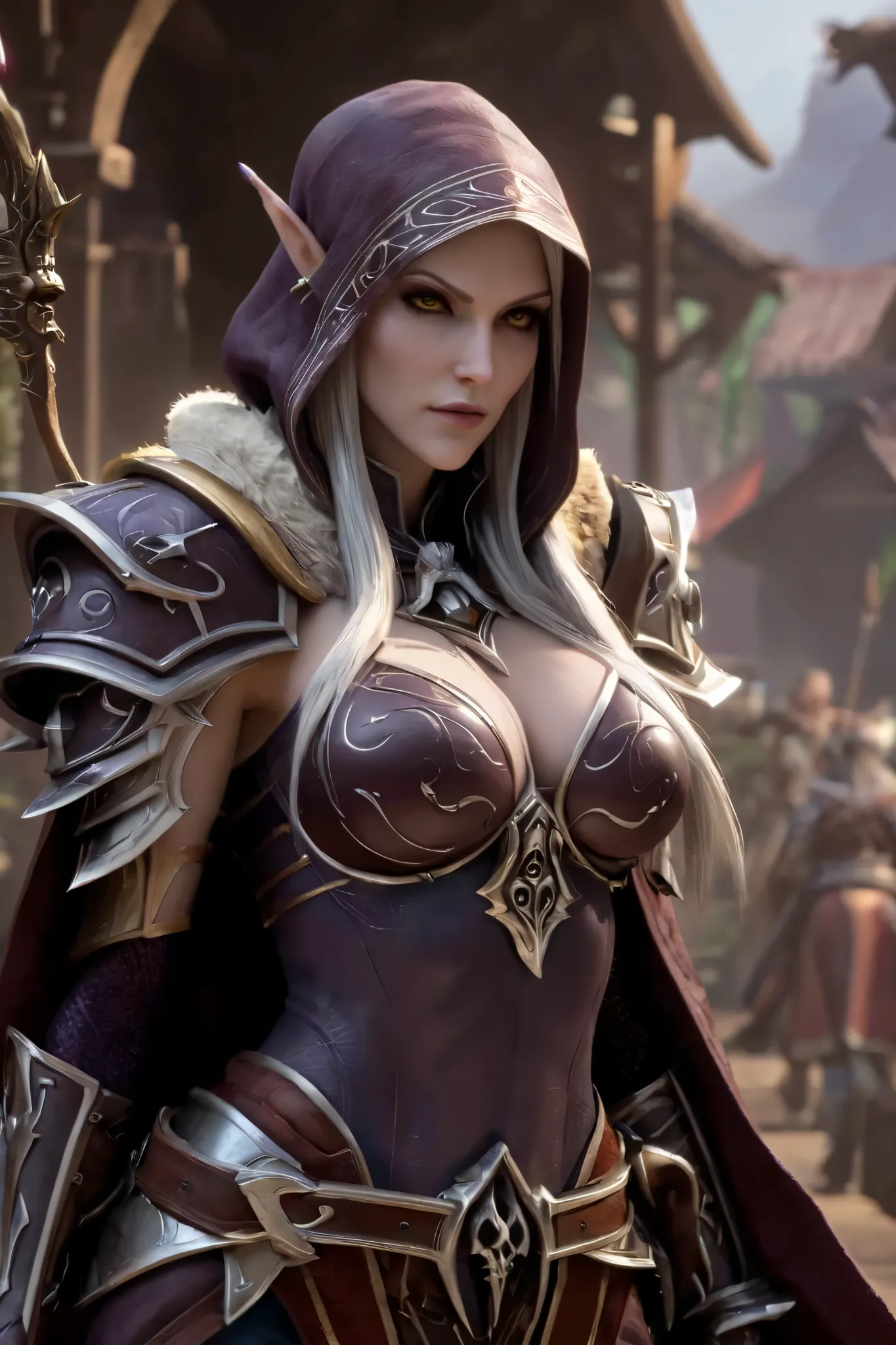 Sinevau Sylvanas Windrunner,((masterpiece)),(Best quality),award-winning,trending on artstation Cinematic,ideal body proportions,whole body,side view