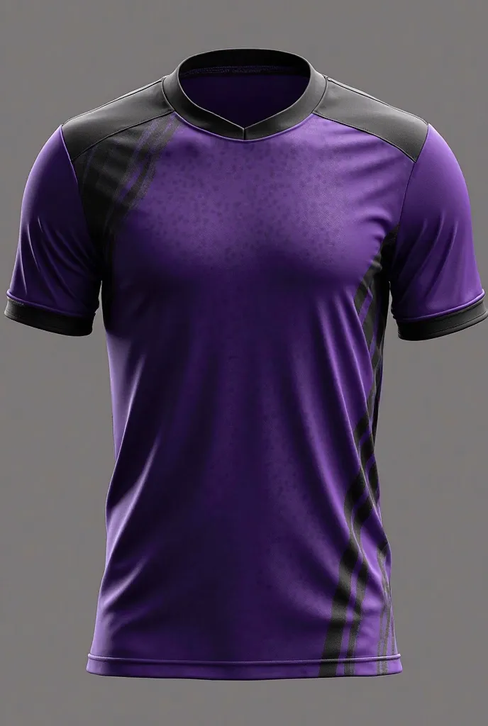 Create an image of a front soccer jersey without a logo for me using these instructions 2. Second Shirt (Away) - Purple and Black

Dark purple base with black details on the sides and shoulders.

Design with gradient effect or diagonal stripes for an aggre...