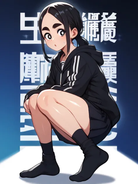 score_9,  score_8_up,  score_7_up,  score_6_up,  score_5_up,  score_4_up, anime break，nsfw，  best quality， masterpiece，(  detailed background :1.2)，   fisheye lenses ，(   black ankle socks    :1.5)、  I'm the same eye height   ， Is wearing a black long-slee...