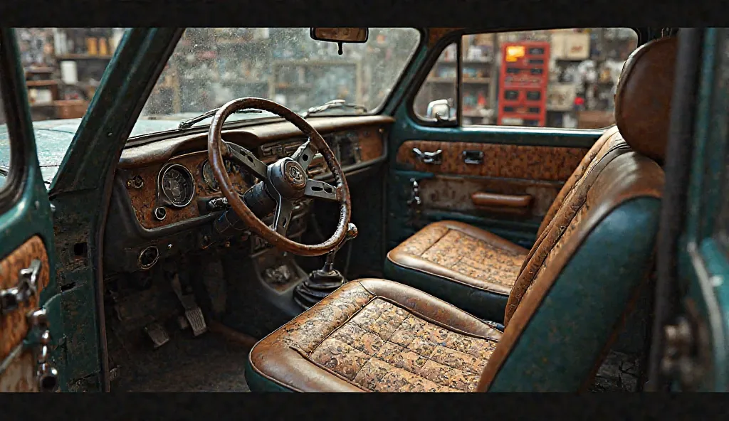 A realestic images of  old version of hindustan car interior design with full modification