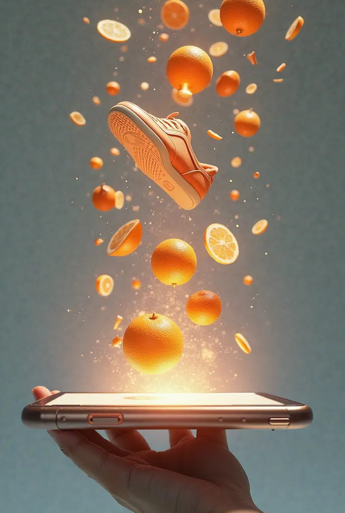 I want to generate a magic phone that can bring anything to life like example oranges and shoes coming out of the phone and falling to the ground