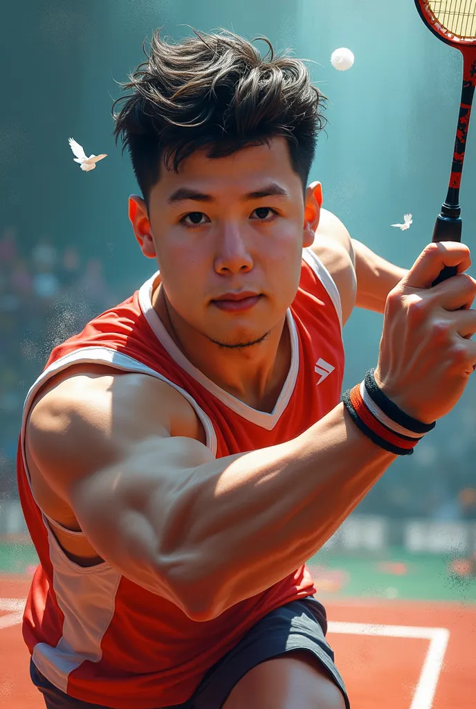 Give me a really cool badminton player figure with my face