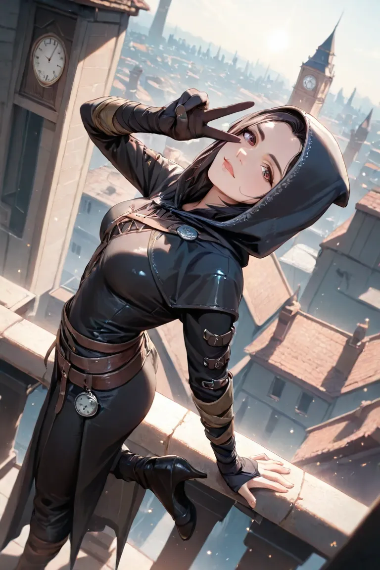 masterpiece, newest, absurdres, best quality, hires, Male raven, hooded, witcher style clothing, gazing towards viewer, black feather, dark beak, neutral expression, Masterpiece, Anatomically Correct, High Details, mysterious, dutch angle, sunlight,  sunli...