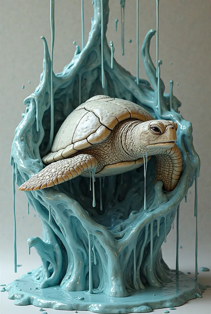 Create different leaked sea turtle sculpture 3d surrealism 