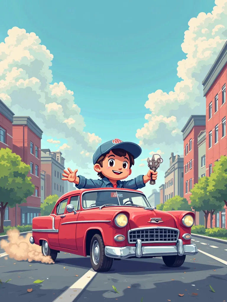 "High resolution 8-bit style pixel cartoon image. 3/4
1.  main character :

ยีราฟยืนสองขา โน้มตัวไปข้างหน้า แสดงการออกแรงเข็นcar

สวม shirtเชิ้ตสีblue-gray ลายเส้นขาวละเอียด + necktieสีpinkลายดาว

เข็มขัดหนังสีดำ คาดเอวคดเล็กน้อยตามท่าทาง

แว่นตากลมกรอบทอง...