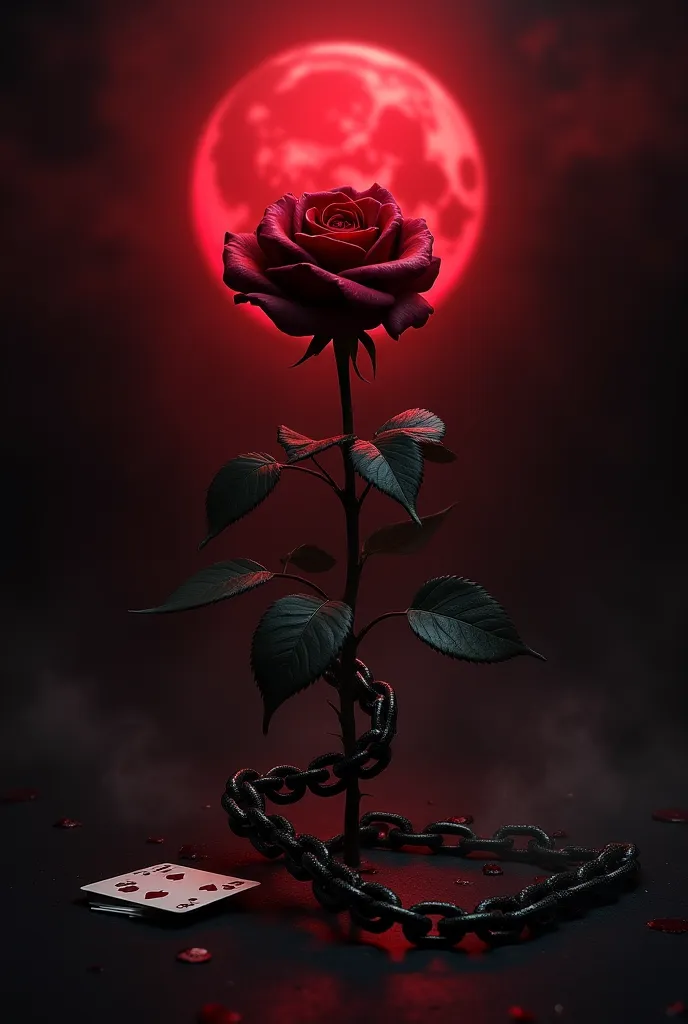    Wallpapers#black background#Red fog# Blood Moon #rose#chain#Poker Cards