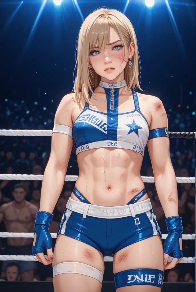 A female wrestler is disappointed after losing a match.、Due to a penalty for losing the game、 I had to take off my ring costume ......、Small breasts and genitals exposed、pants exposed、My pants are stained with love juice、Look at me with regret、nsfw、A look ...