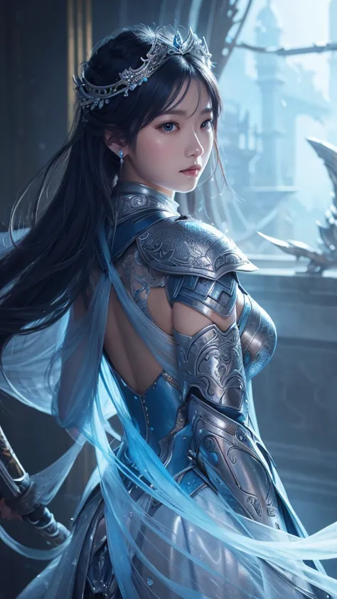 Women's Silver and Blue Dress Close-up, Cheng Weipan at Art Station, Jian Jie,  Detailed Fantasy Art ,  Stunning Character Art ,  Fan Art Best Art Station Will Lead , Gorgeous Exquisite Character Art,  Beautiful Armor , Highly Detailed Art Gems, Fine Digit...