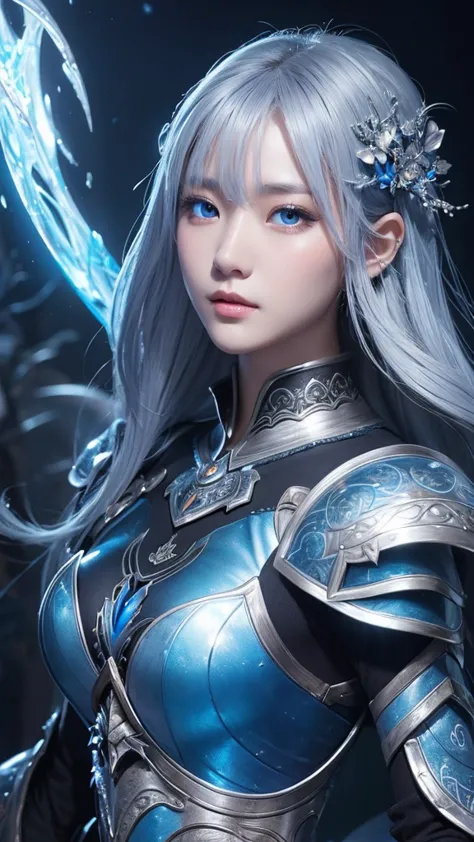 Women's Silver and Blue Dress Close-up, Cheng Weipan at Art Station, Jian Jie,  Detailed Fantasy Art ,  Stunning Character Art ,  Fan Art Best Art Station Will Lead , Gorgeous Exquisite Character Art,  Beautiful Armor , Highly Detailed Art Gems, Fine Digit...