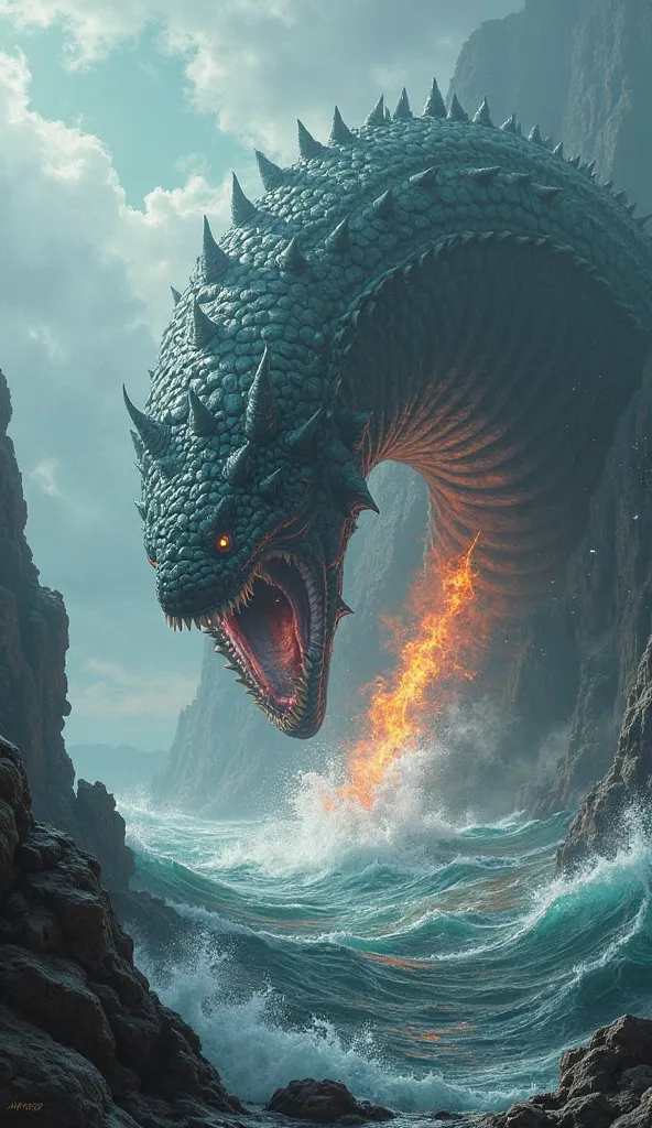 leviathan in the sea breathing fire