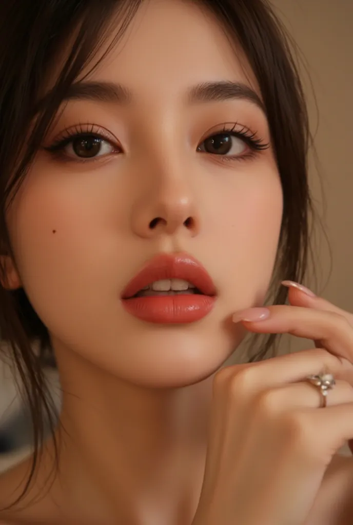 Closeup  beautiful hot sexy soft cute smooth makeup woman’s lips 