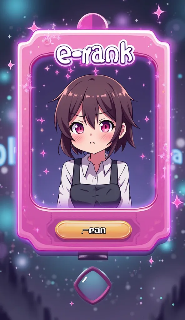 A gacha-style screen showing a character pull with an “E-Rank” label and a disappointed reaction.
