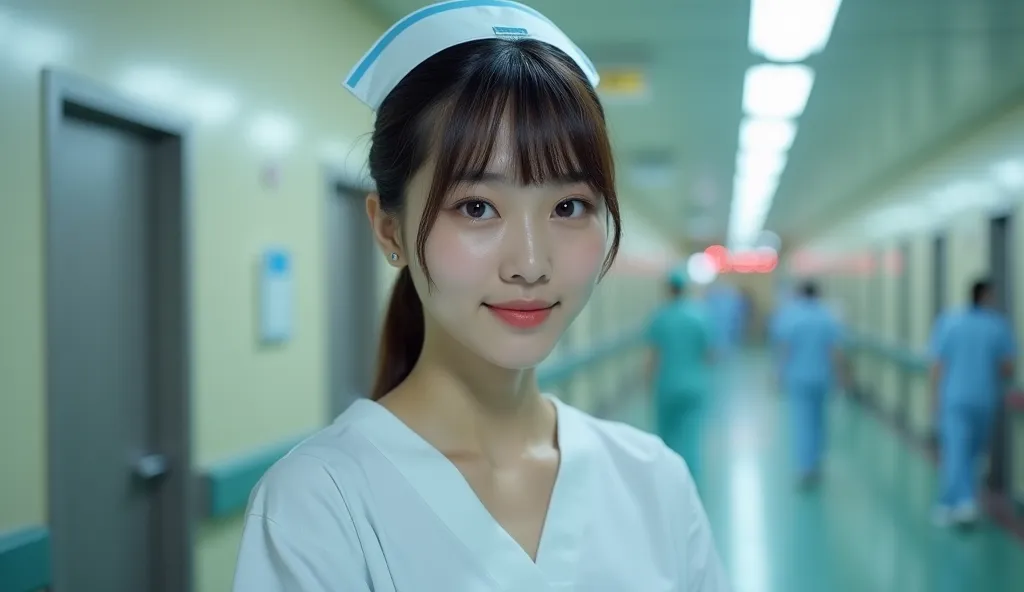 (((((Japanese)) nurse))), (((stockings ))), , (((nurse uniform covers the body))), , in the hospital, , (((very ditailed eyes,looking to the viewer, full lips, glossy lips))) 