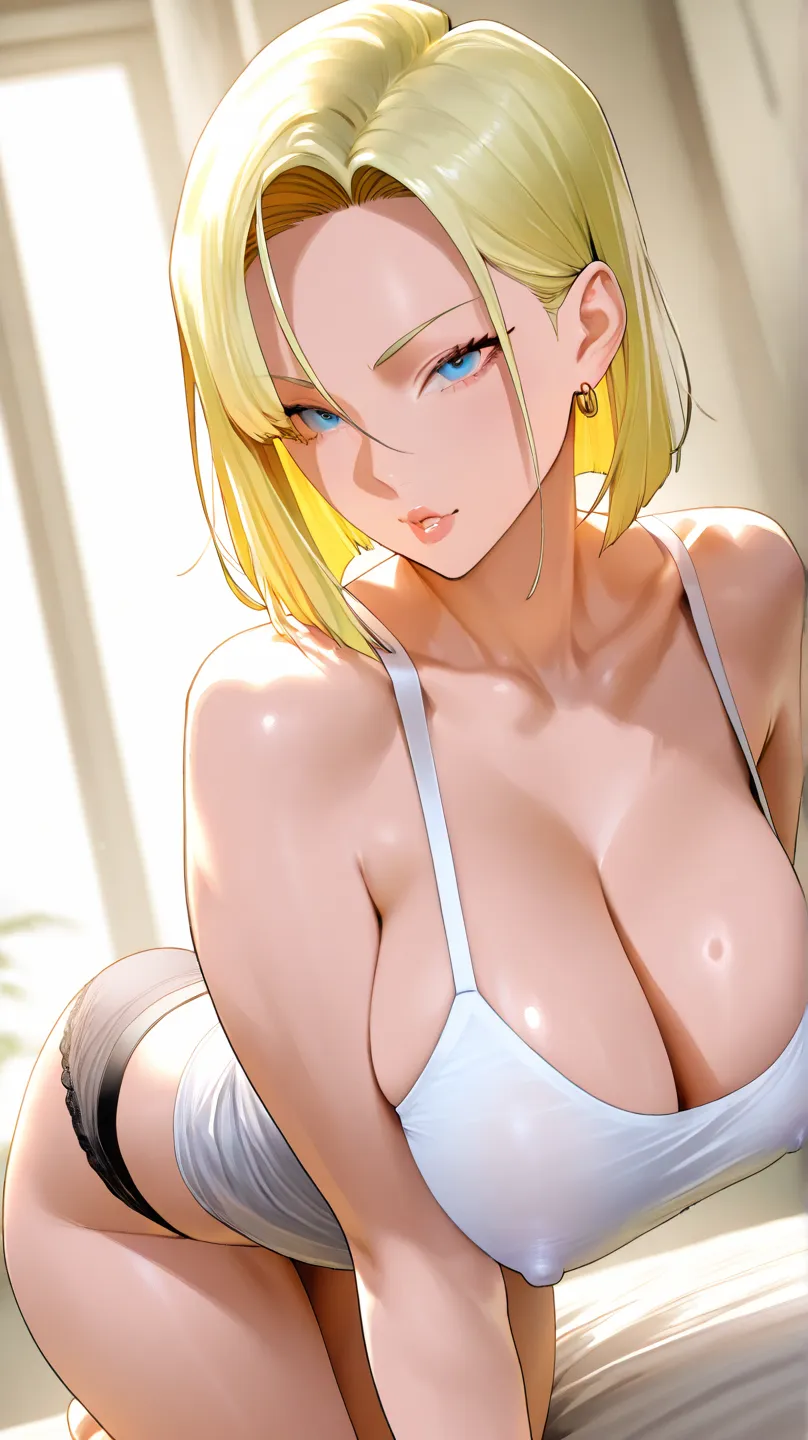 We ,32K、 Limited edition 、 TOP QUALITY、Original Works、Detailed View、 detailed eyes 、detailed face、 detailed lips on the butt 、 alone、beauty、Big Breasts、Dragon Ball characters、 Android 18、 in underwear、Black、Stunning Hair   、active、big areolas、stand up、Don&...