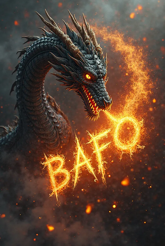 Logo of a black and gold dragon setting fire through its mouth and the fire forming the written word BAFO