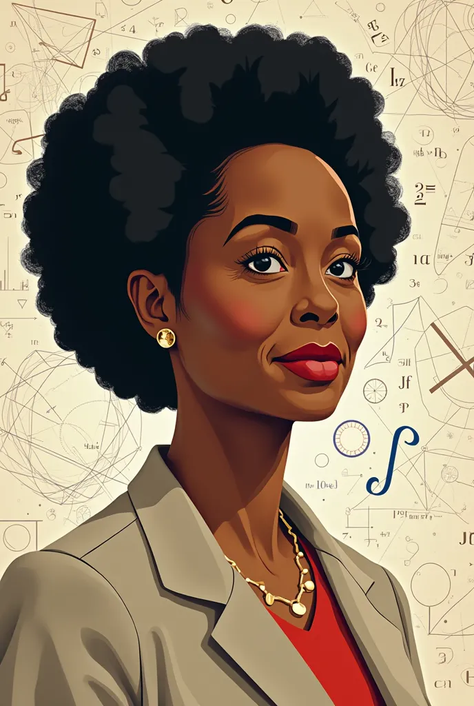 I want a photo of Katherine Johnson in the form of an animation using vectors and with geometric shapes and the background with mathematical themes