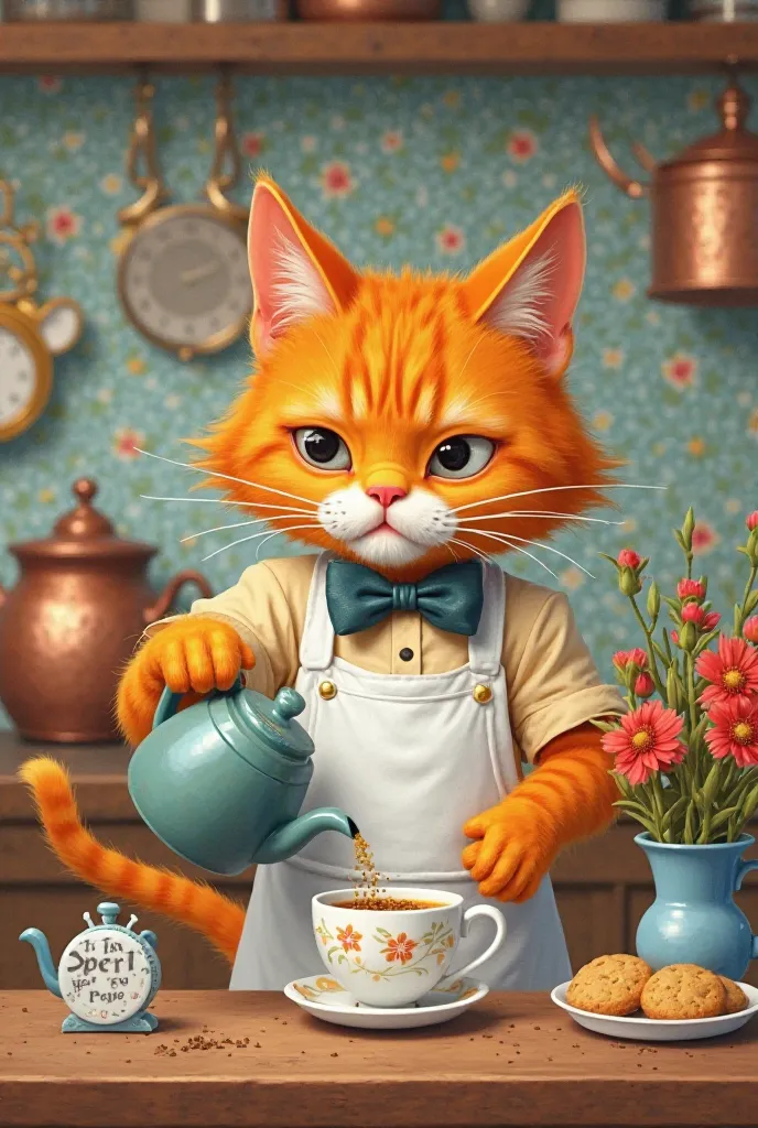 Tombik orange cat preparing tea