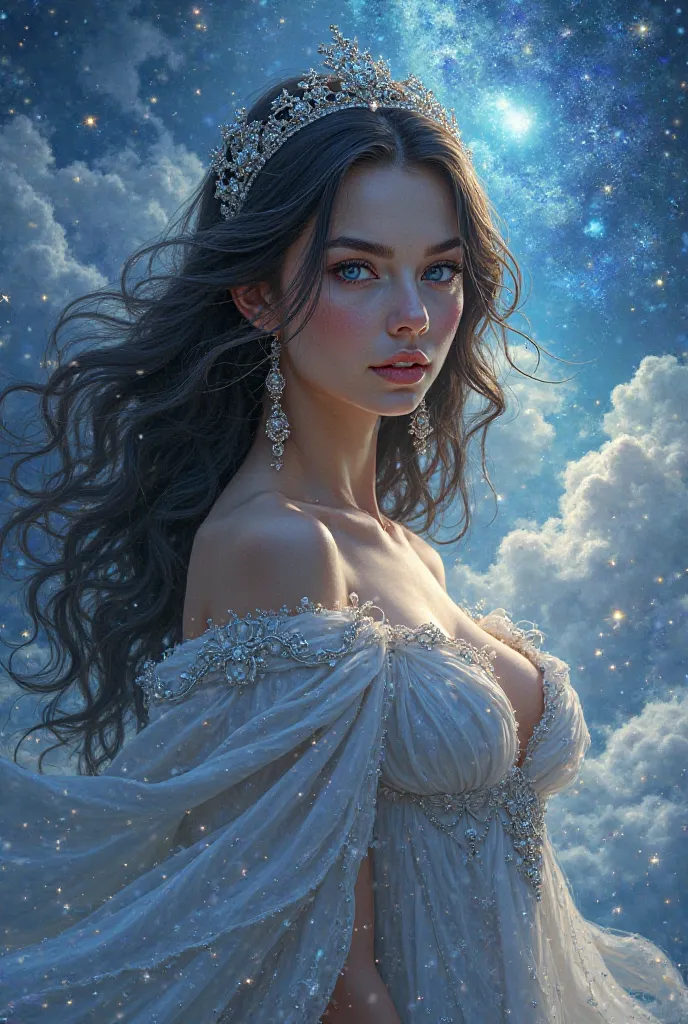 Goddess of the sky dark brunette with blue eyes