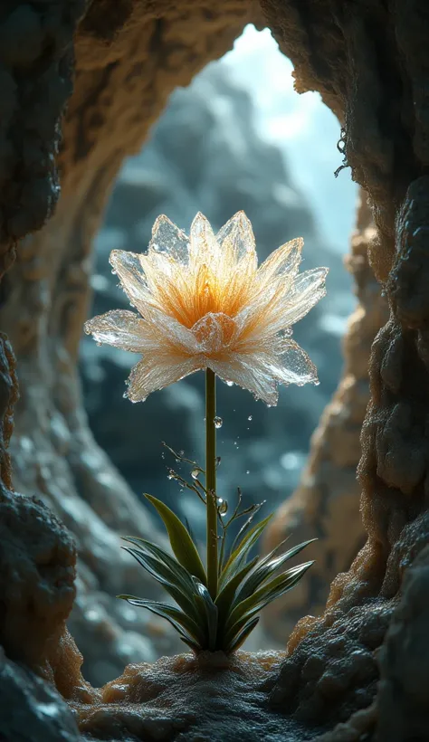 Cristal flower in cave, imagine,